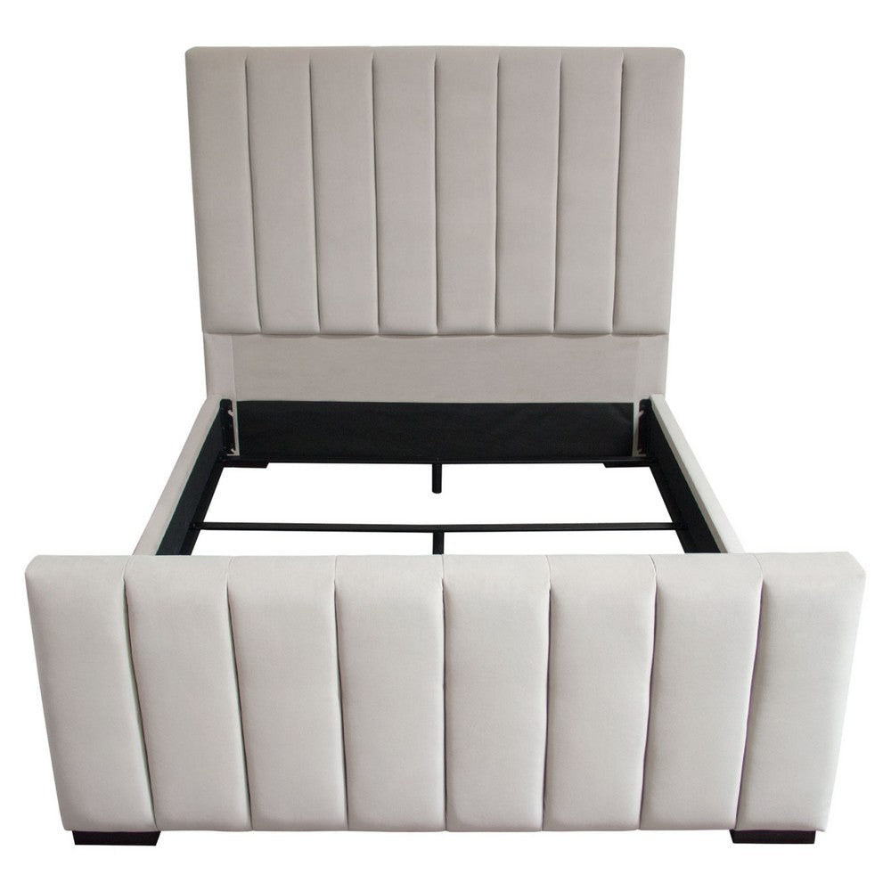 Eva King Bed | Vertical Channel Tufted Light Gray Velvet Upholstery BM338860