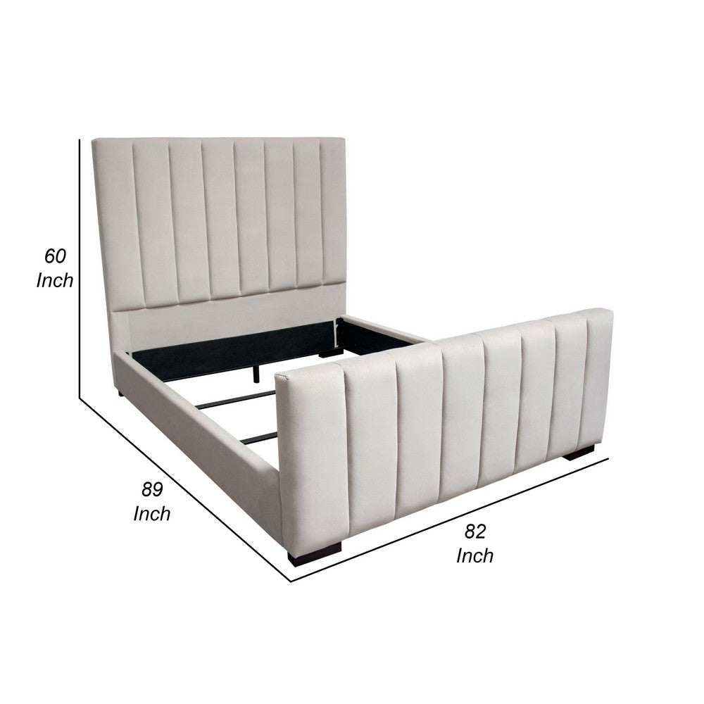 Eva King Bed | Vertical Channel Tufted Light Gray Velvet Upholstery BM338860