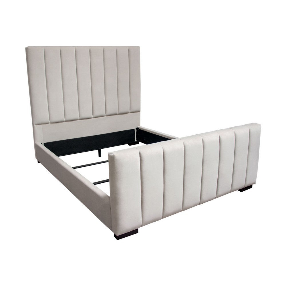 Eva King Bed | Vertical Channel Tufted Light Gray Velvet Upholstery BM338860