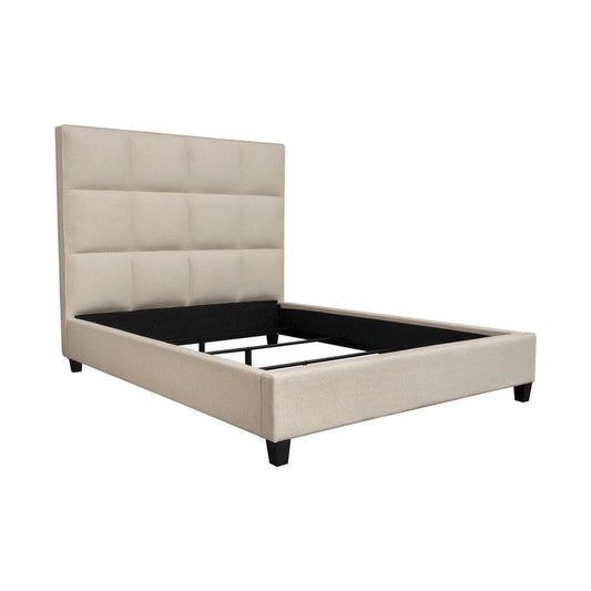 Bevy King Size Bed | Grid Tufted | Sand Brown Polyester Upholstery