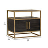 Chek 26’’ Side Table Nightstand 2 Doors 1 Shelf Dark Brown Gold Steel BM338863