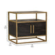 Chek 26’’ Side Table Nightstand 2 Doors 1 Shelf Dark Brown Gold Steel BM338863