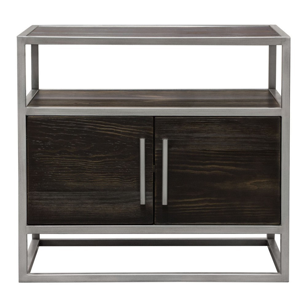 Chek 26’’ Side Table Nightstand 2 Doors 1 Shelf Dark Brown Silver Steel BM338864