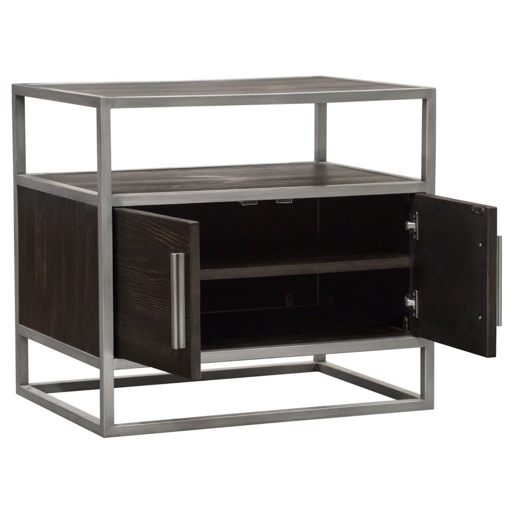 Chek 26’’ Side Table Nightstand 2 Doors 1 Shelf Dark Brown Silver Steel BM338864