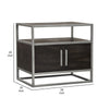 Chek 26’’ Side Table Nightstand 2 Doors 1 Shelf Dark Brown Silver Steel BM338864