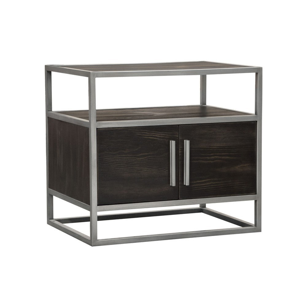 Chek 26’’ Side Table Nightstand 2 Doors 1 Shelf Dark Brown Silver Steel BM338864