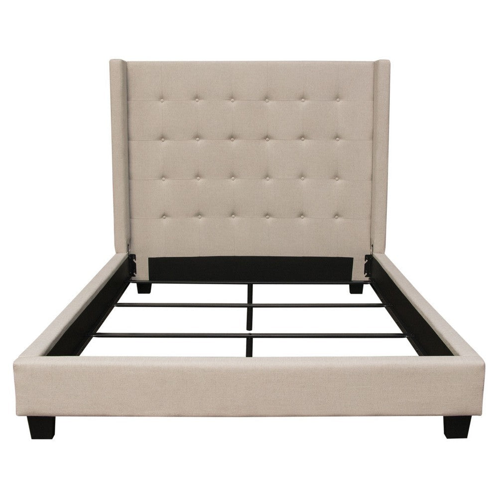 Seny Queen Size Bed | Button Tufted Wingback | Sand Brown Upholstery BM338866