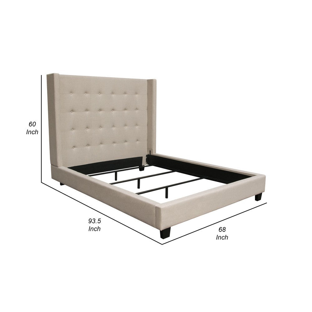 Seny Queen Size Bed | Button Tufted Wingback | Sand Brown Upholstery BM338866