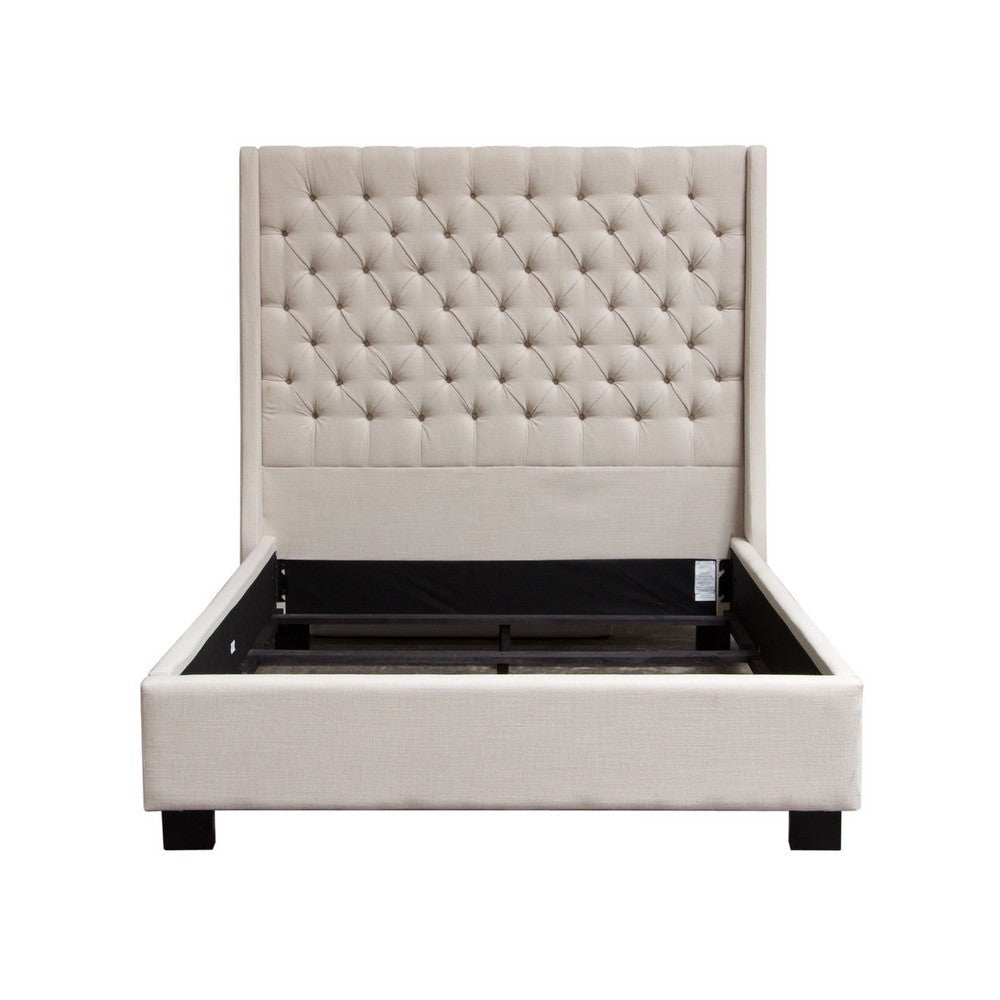 Zoa King Size Bed in Desert Sand Linen Upholstery Wingback Headboard