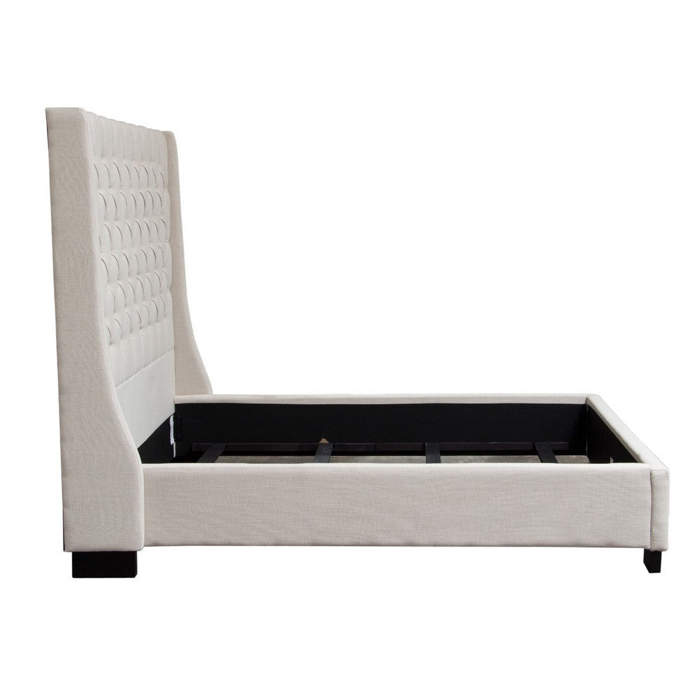 Zoa King Size Bed in Desert Sand Linen Upholstery Wingback Headboard