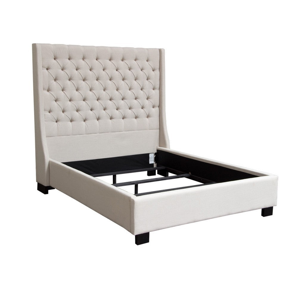 Zoa King Size Bed in Desert Sand Linen Upholstery Wingback Headboard