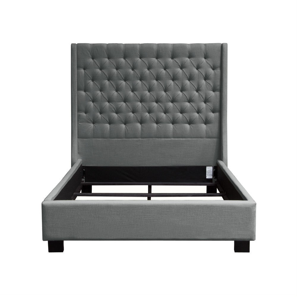 Zoa King Size Bed in Dark Gray Linen Upholstery Wingback Headboard