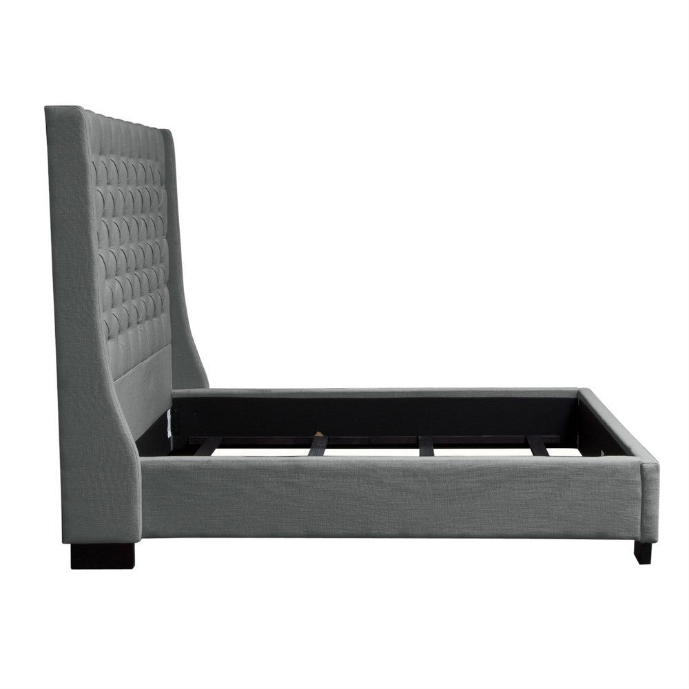Zoa King Size Bed in Dark Gray Linen Upholstery Wingback Headboard