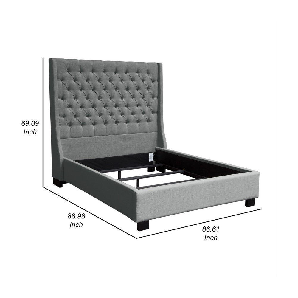 Zoa King Size Bed in Dark Gray Linen Upholstery Wingback Headboard