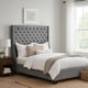 Zoa King Size Bed in Dark Gray Linen Upholstery Wingback Headboard