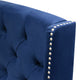 Mona Queen Size Bed Navy Blue Velvet Upholstery Nailhead Wingback BM338876