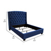 Mona Queen Size Bed Navy Blue Velvet Upholstery Nailhead Wingback BM338876