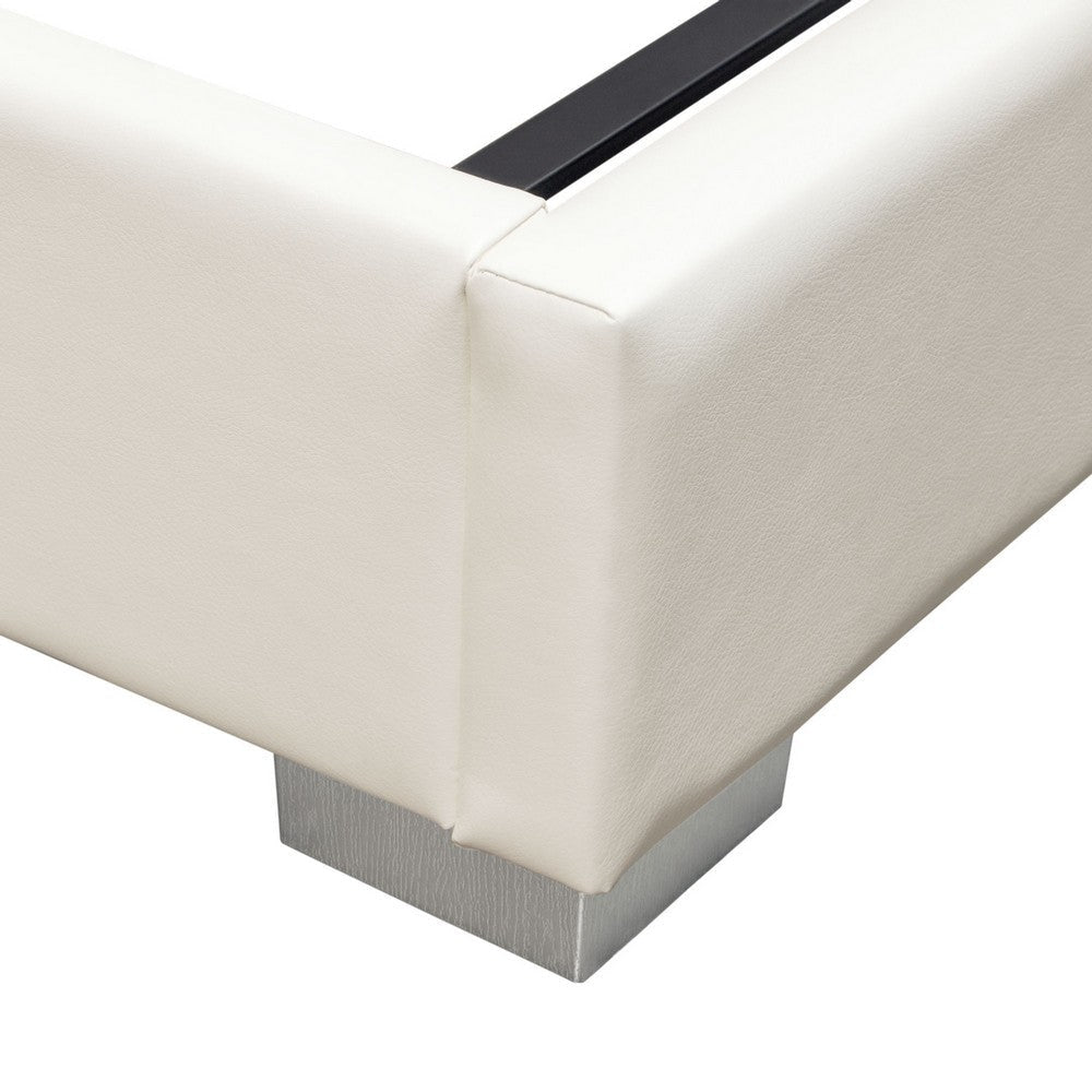 Hela Queen Size Bed Channel Tufted White Faux Leather Upholstery BM338878