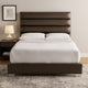 Hela Queen Size Bed, Channel Tufted Taupe Gray Faux Leather Upholstery