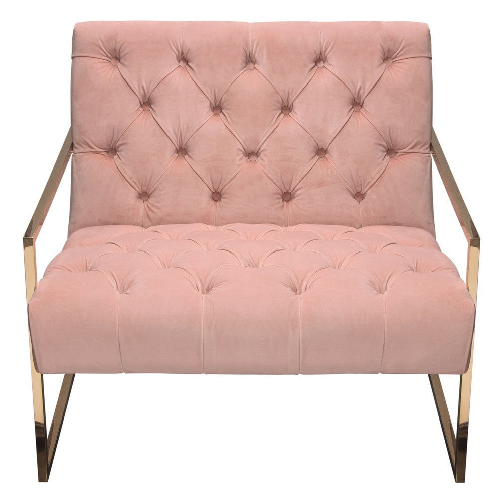 Masy Accent Chair Diamond Tufted Blush Pink Velvet Gold Steel Frame BM338882