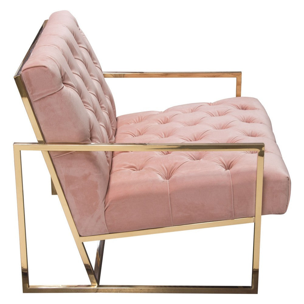 Masy Accent Chair Diamond Tufted Blush Pink Velvet Gold Steel Frame BM338882