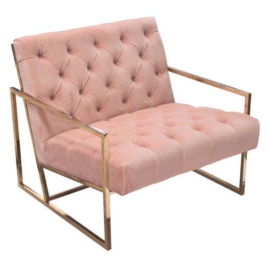 Masy Accent Chair, Diamond Tufted Blush Pink Velvet, Gold Steel Frame