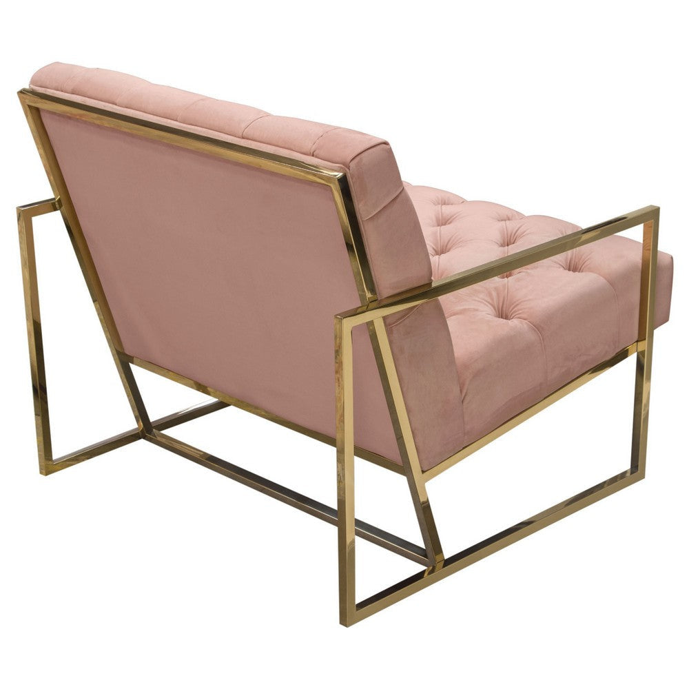 Masy Accent Chair Diamond Tufted Blush Pink Velvet Gold Steel Frame BM338882