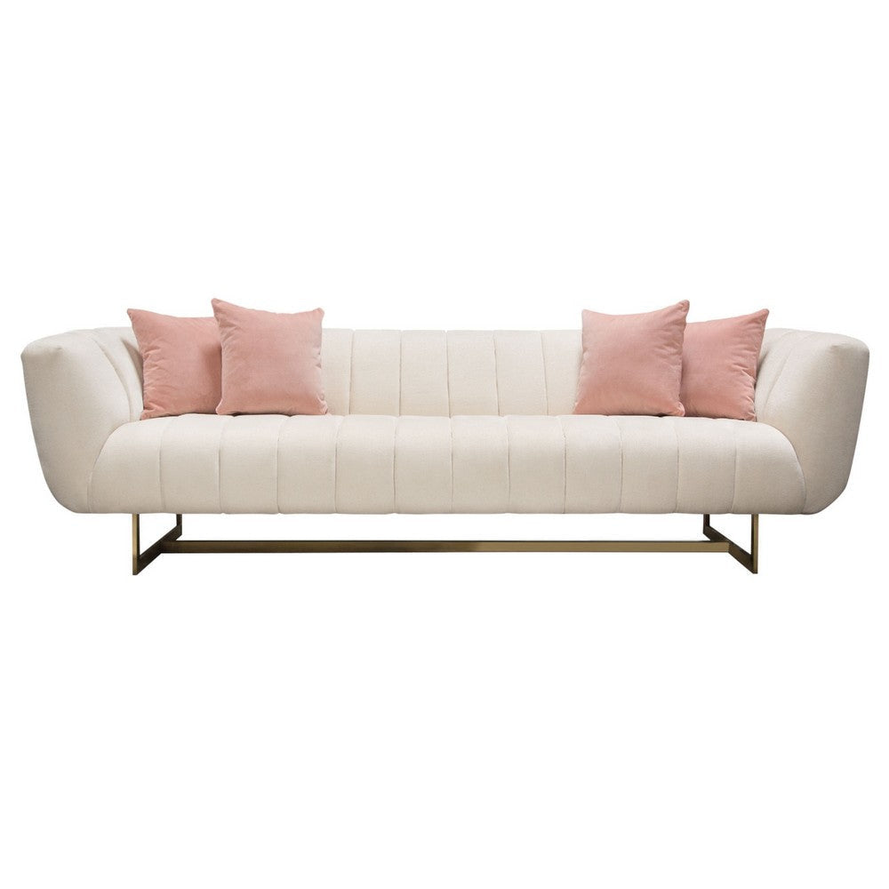 Eva Sofa with 4 Pink Accent Pillows Cream and Gold Metal Base 98’’ BM338883