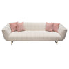 Eva Sofa with 4 Pink Accent Pillows Cream and Gold Metal Base 98’’ BM338883
