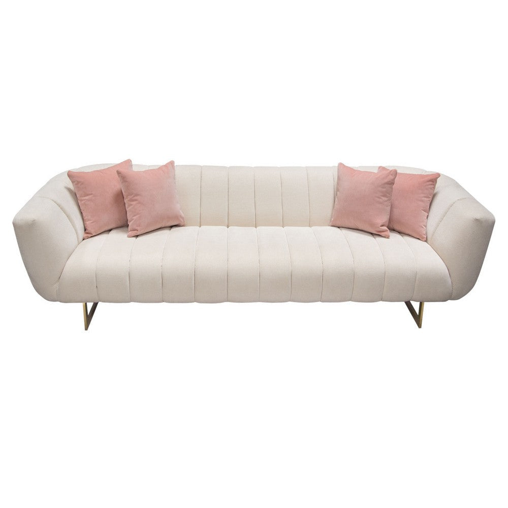 Eva Sofa with 4 Pink Accent Pillows Cream and Gold Metal Base 98’’ BM338883
