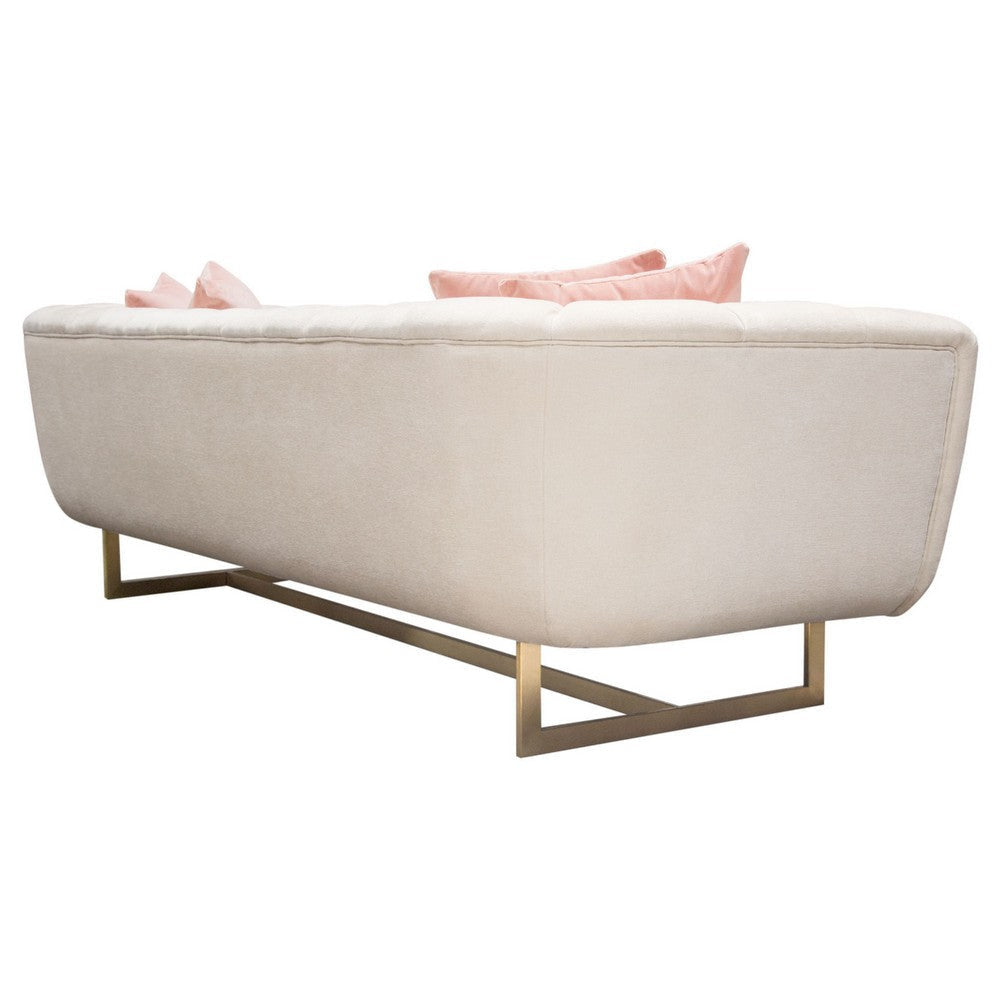 Eva Sofa with 4 Pink Accent Pillows Cream and Gold Metal Base 98’’ BM338883