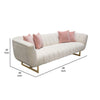 Eva Sofa with 4 Pink Accent Pillows Cream and Gold Metal Base 98’’ BM338883