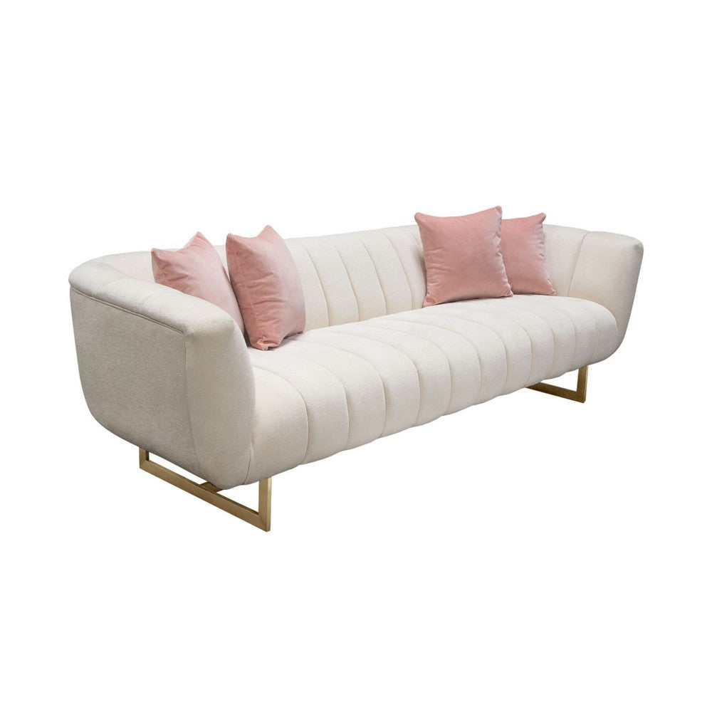 Eva Sofa with 4 Pink Accent Pillows Cream and Gold Metal Base 98’’ BM338883