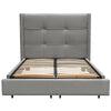 Bea Queen Size Bed with Storage Footboard Gray Faux Linen Upholstery