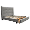Bea Queen Size Bed with Storage Footboard Gray Faux Linen Upholstery