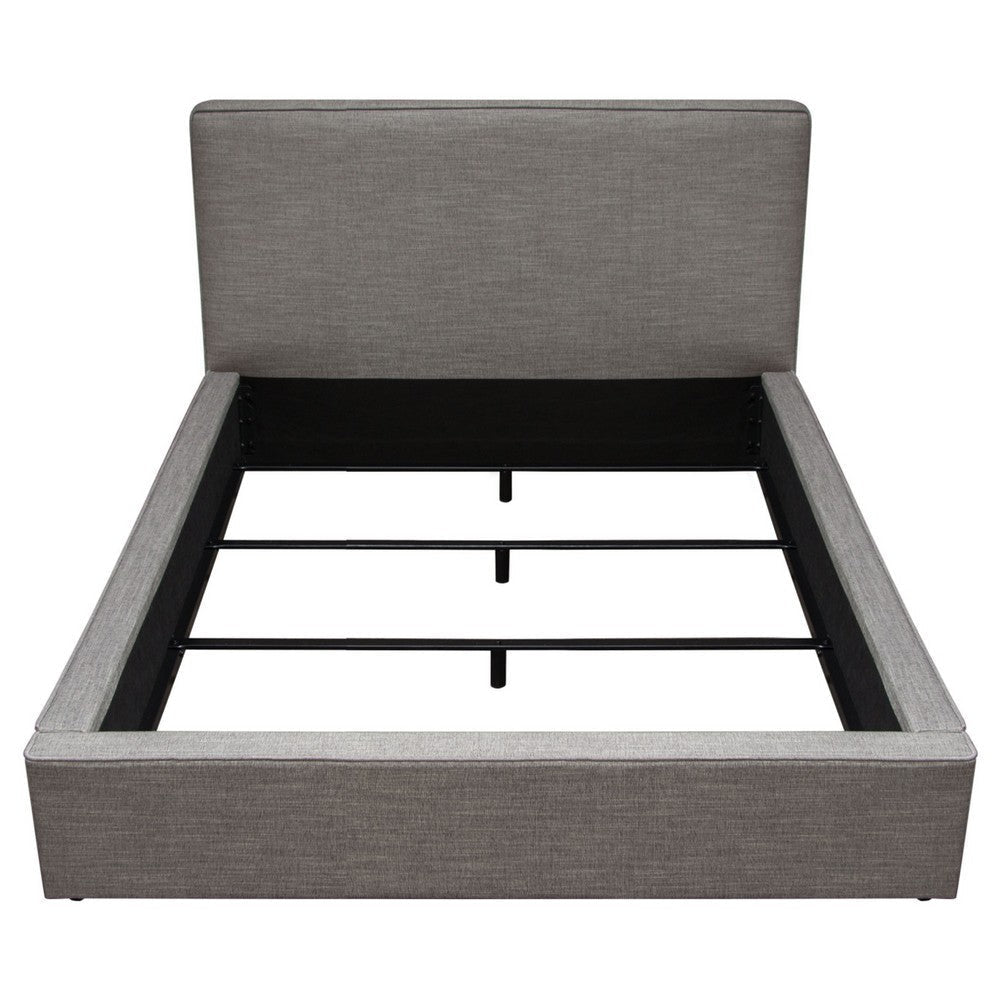 Zea Queen Size Bed Gray Polyester Upholstered Low Profile Frame
