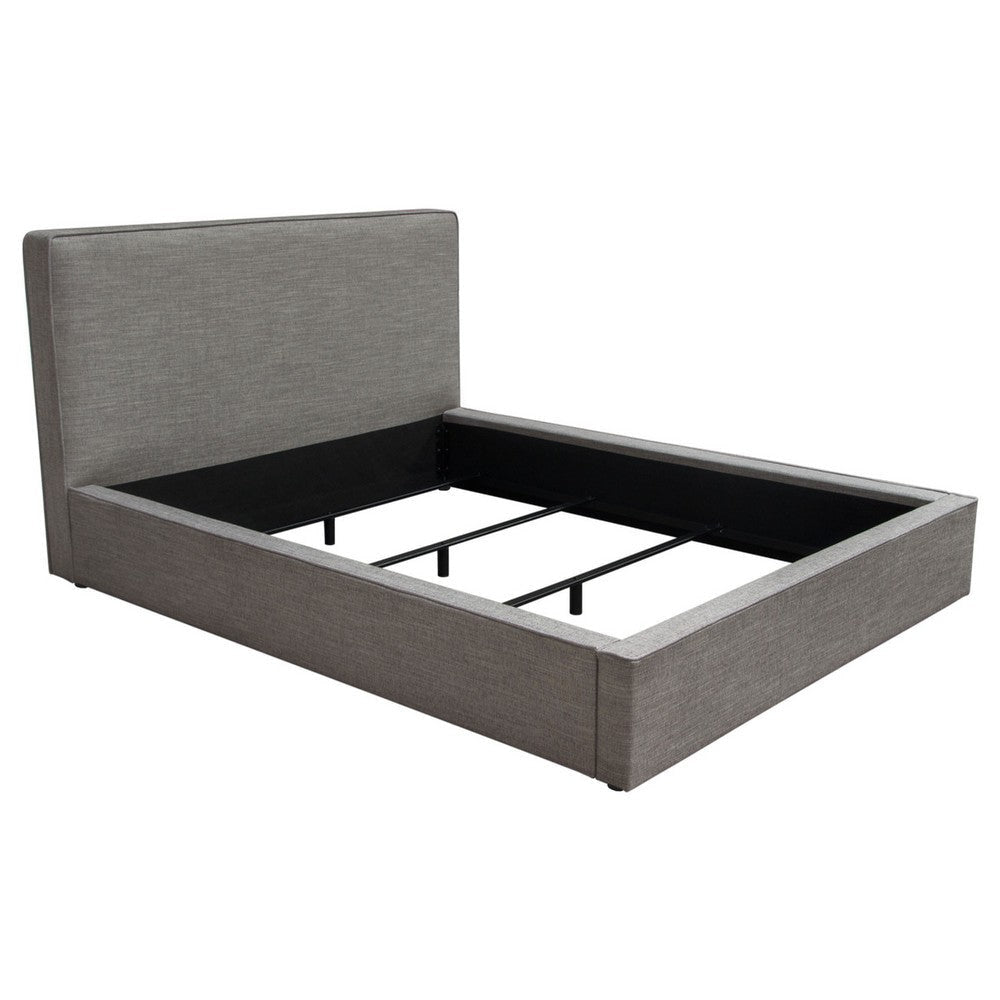 Zea Queen Size Bed Gray Polyester Upholstered Low Profile Frame