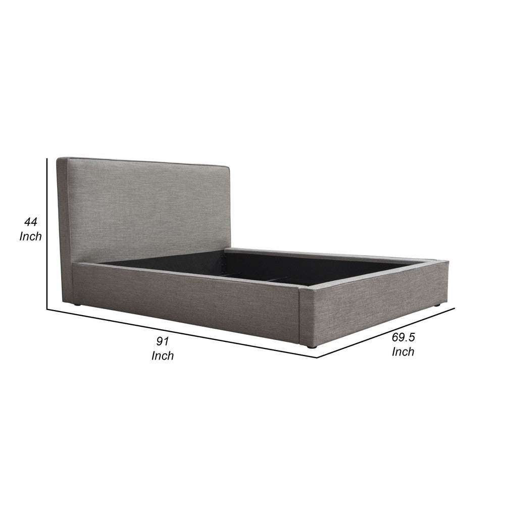 Zea Queen Size Bed Gray Polyester Upholstered Low Profile Frame