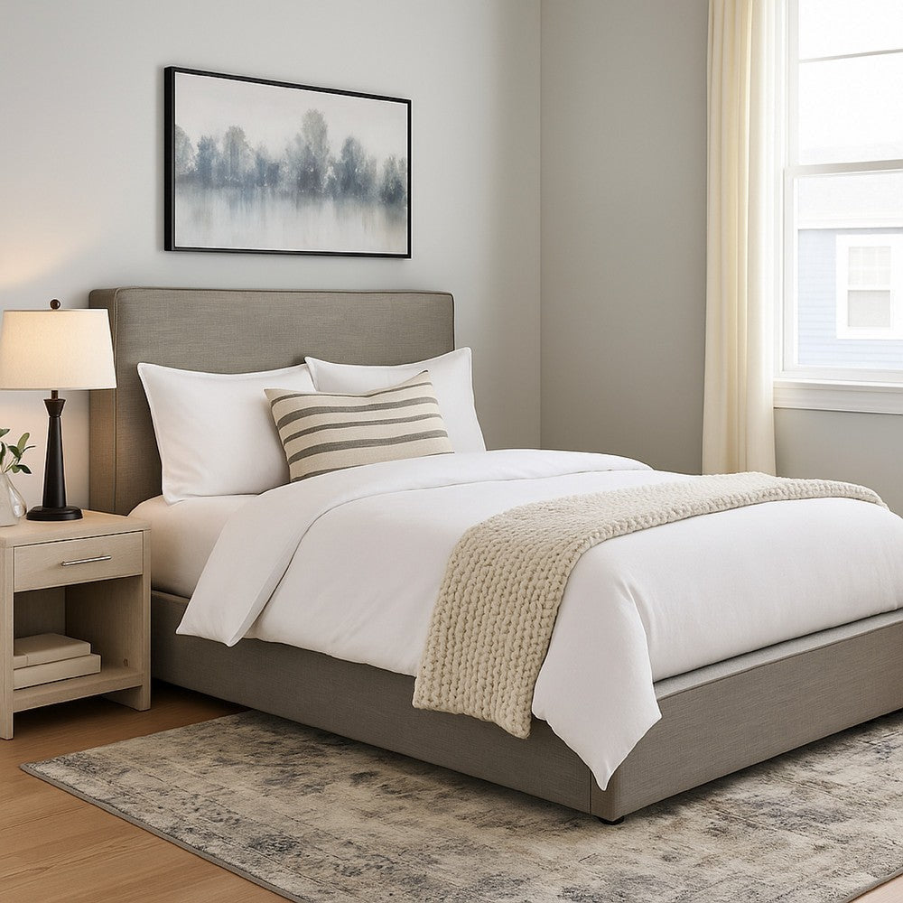 Zea Queen Size Bed Gray Polyester Upholstered Low Profile Frame