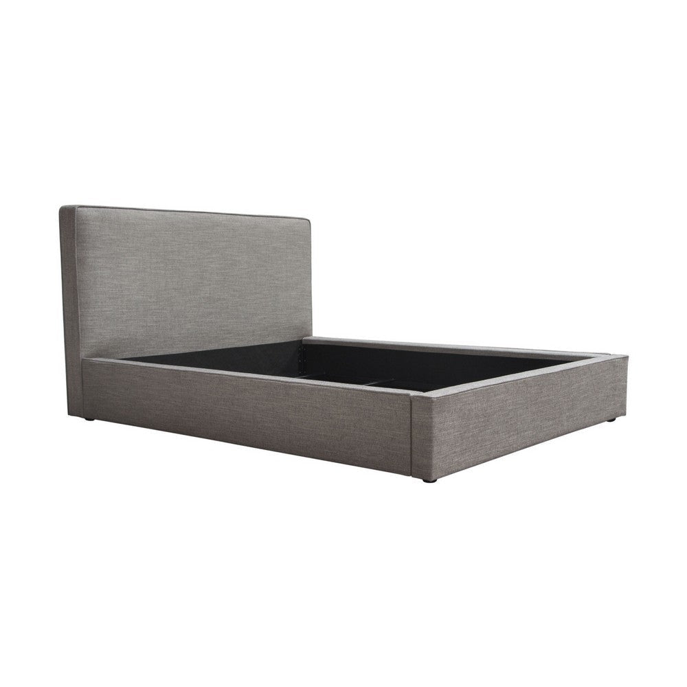 Zea Queen Size Bed Gray Polyester Upholstered Low Profile Frame