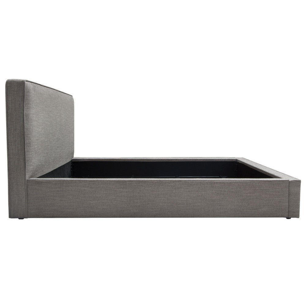 Zea King Size Bed Gray Polyester Upholstered Low Profile Frame