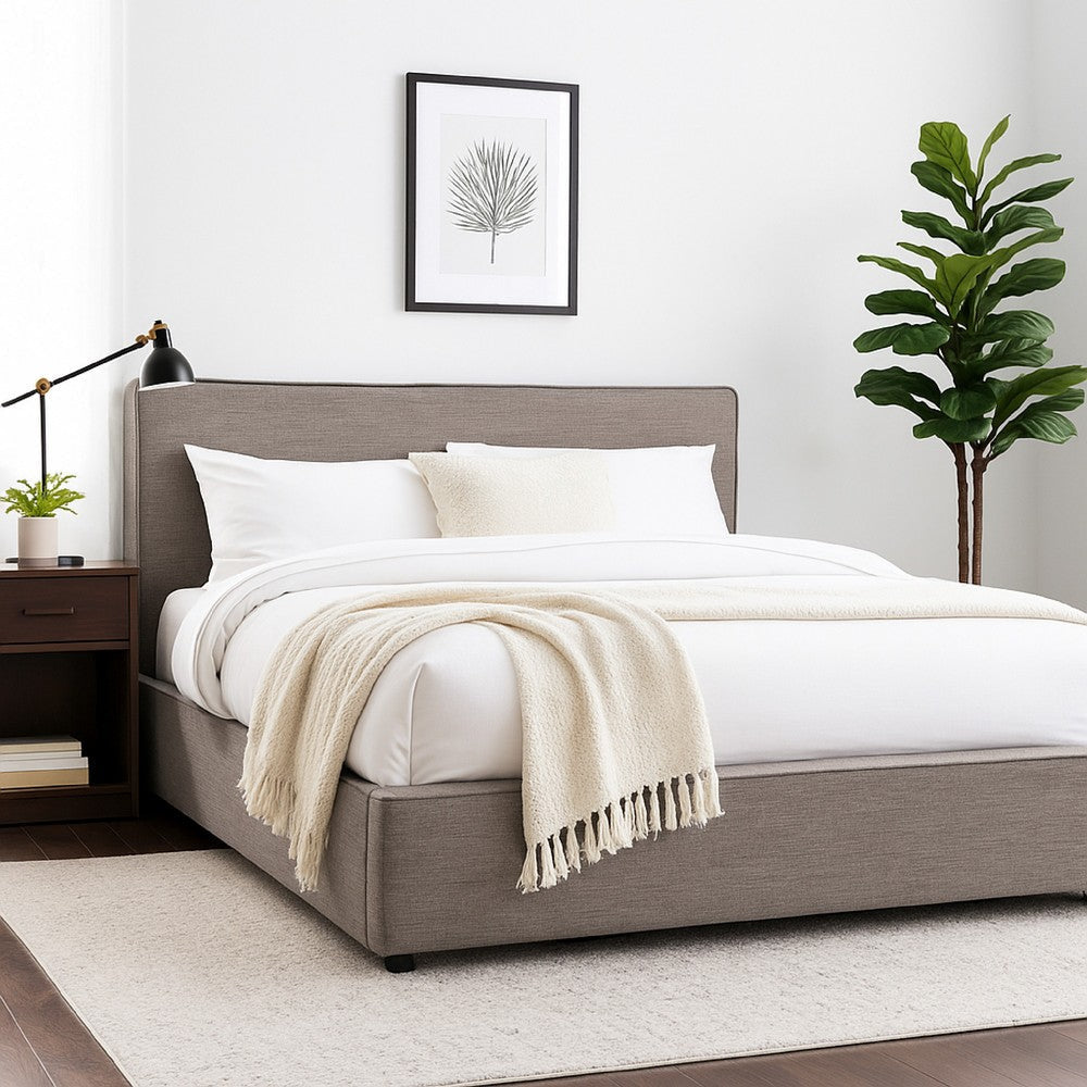 Zea King Size Bed, Gray Polyester Upholstered Low Profile Frame