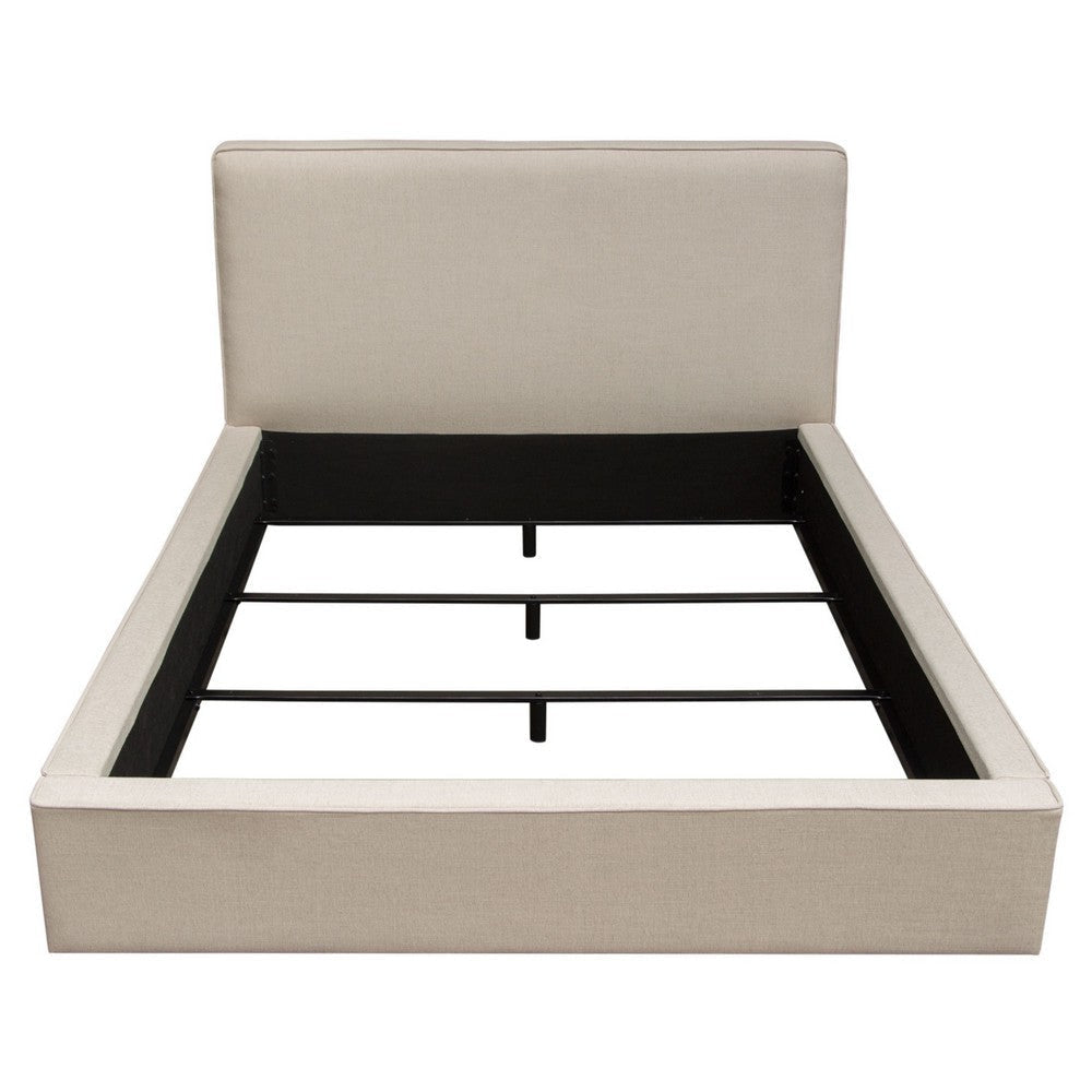 Zea Queen Size Bed Sand Beige Polyester Upholstered Low Profile Frame