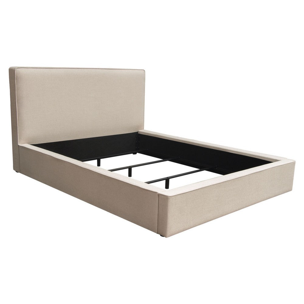 Zea Queen Size Bed Sand Beige Polyester Upholstered Low Profile Frame