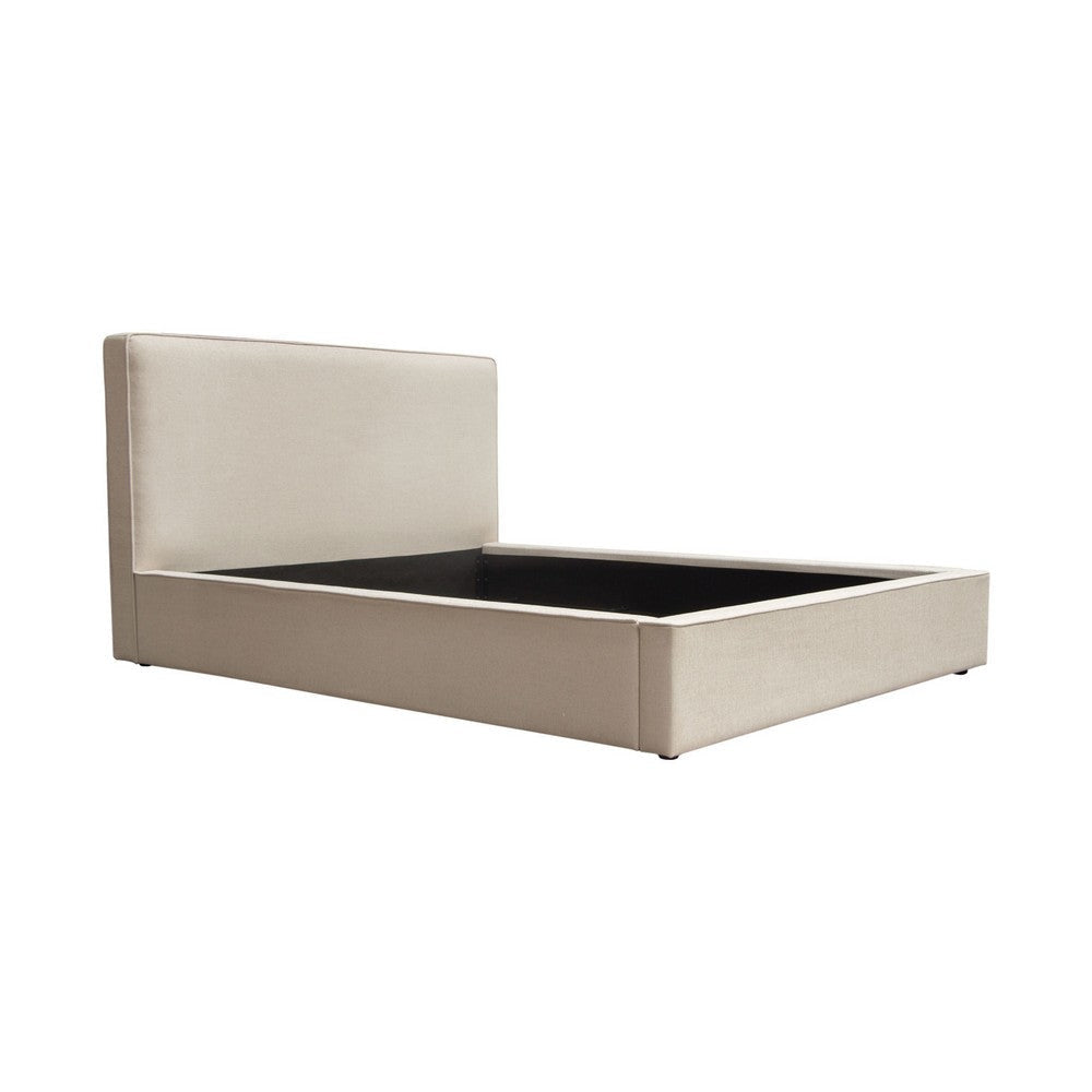 Zea Queen Size Bed Sand Beige Polyester Upholstered Low Profile Frame