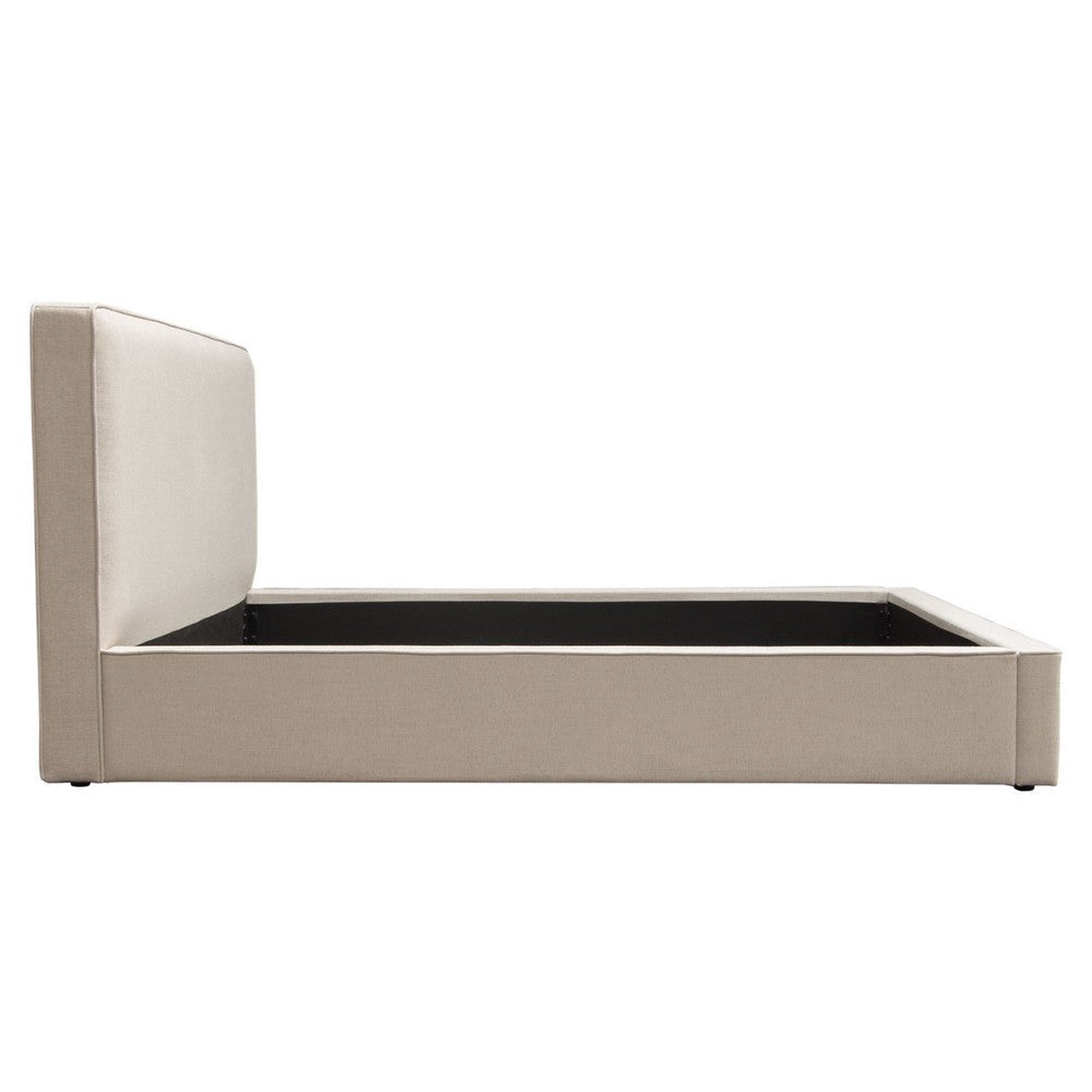 Zea King Size Bed Sand Beige Polyester Upholstered Low Profile Frame