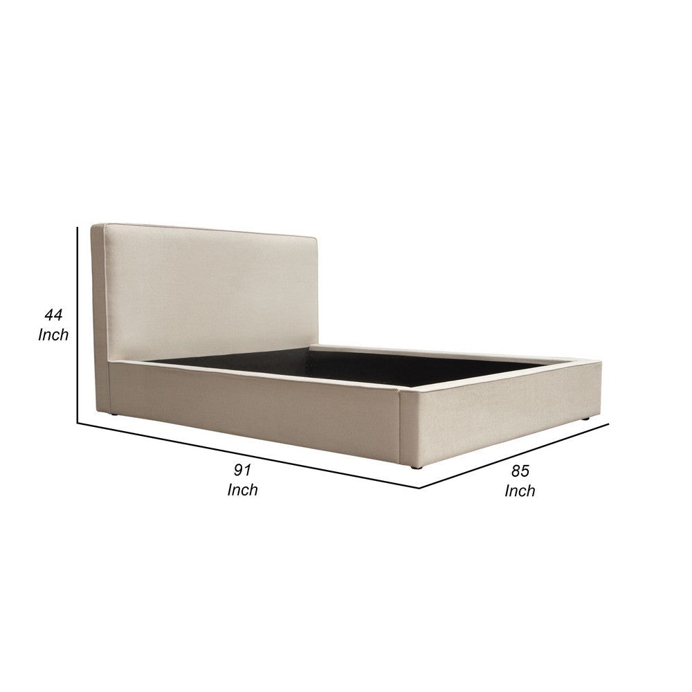 Zea King Size Bed Sand Beige Polyester Upholstered Low Profile Frame