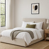 Zea King Size Bed, Sand Beige Polyester Upholstered Low Profile Frame