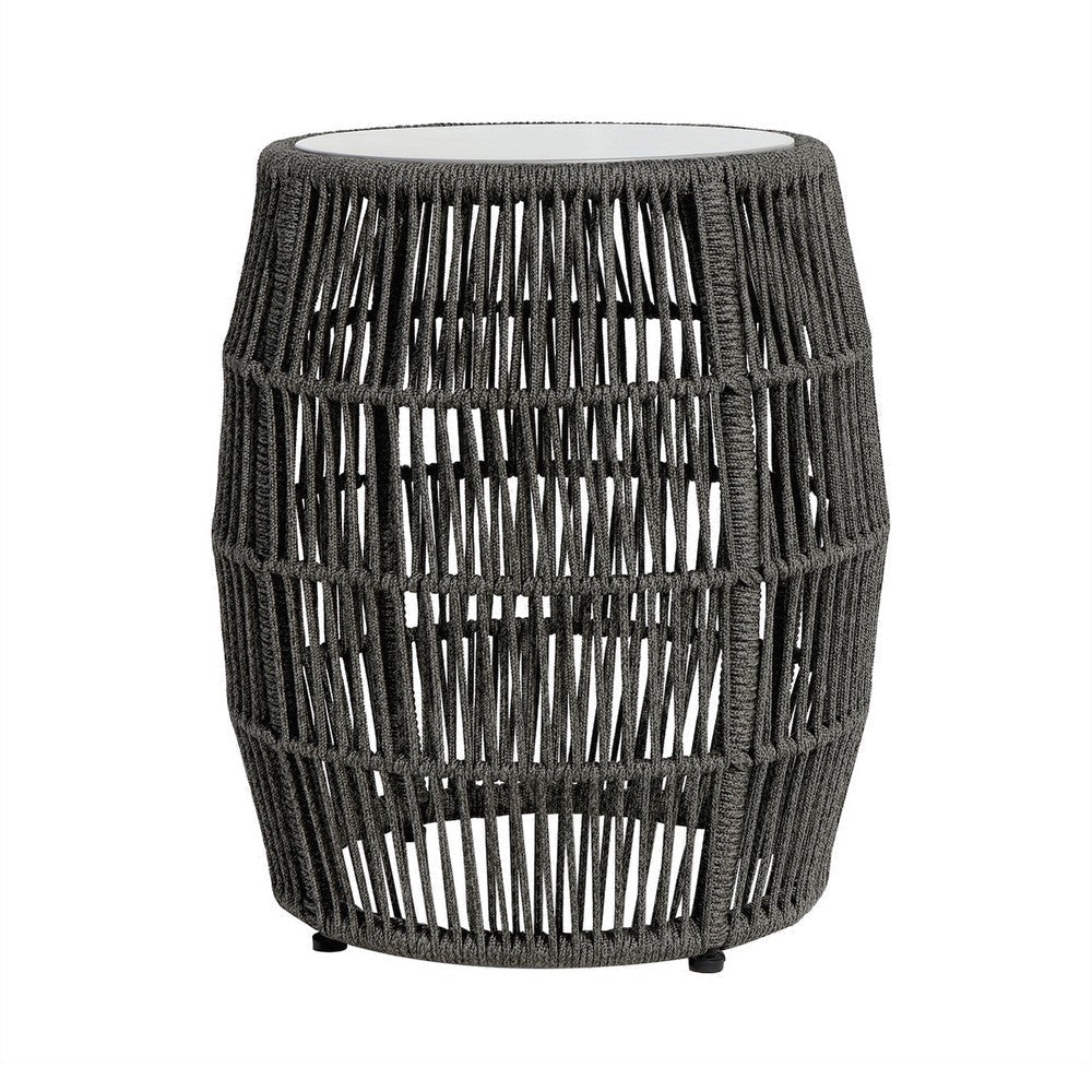Himo Outdoor End Table | Charcoal Gray Rope Body | 19’’ Round Superstone Top BM338898