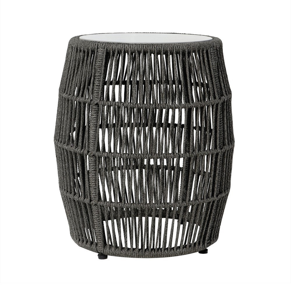 Himo Outdoor End Table | Charcoal Gray Rope Body | 19" Round Superstone Top